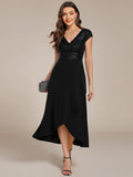 V-Neck Sequin Mermaid Formal Dress with Cap Sleeves