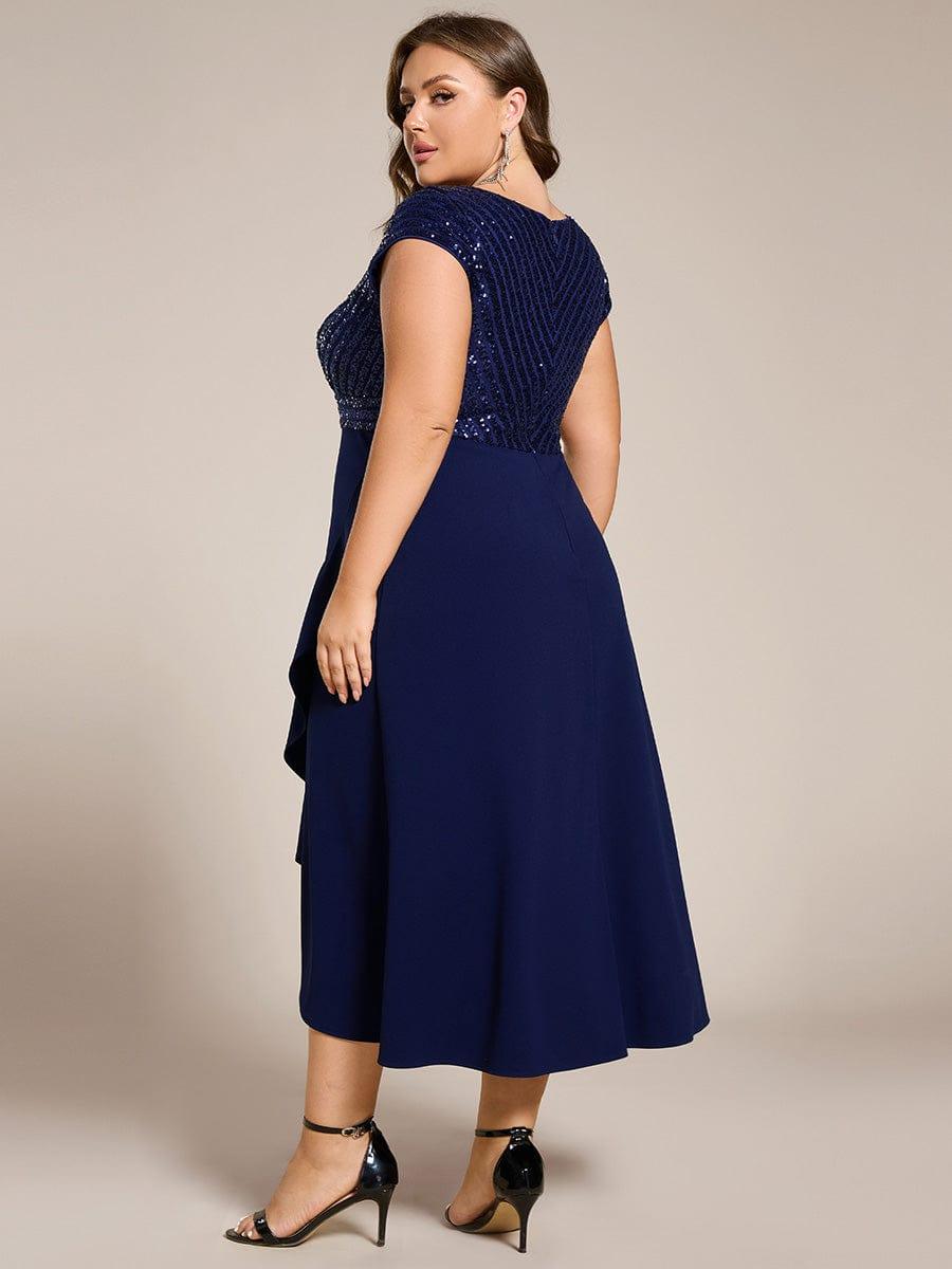 Plus Size V-Neck Mermaid Formal Dress with Cap Sleeves