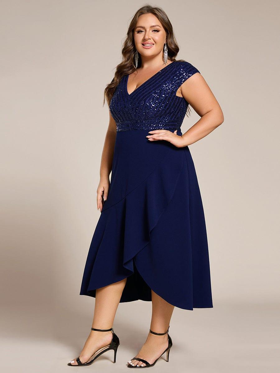 Plus Size V-Neck Mermaid Formal Dress with Cap Sleeves