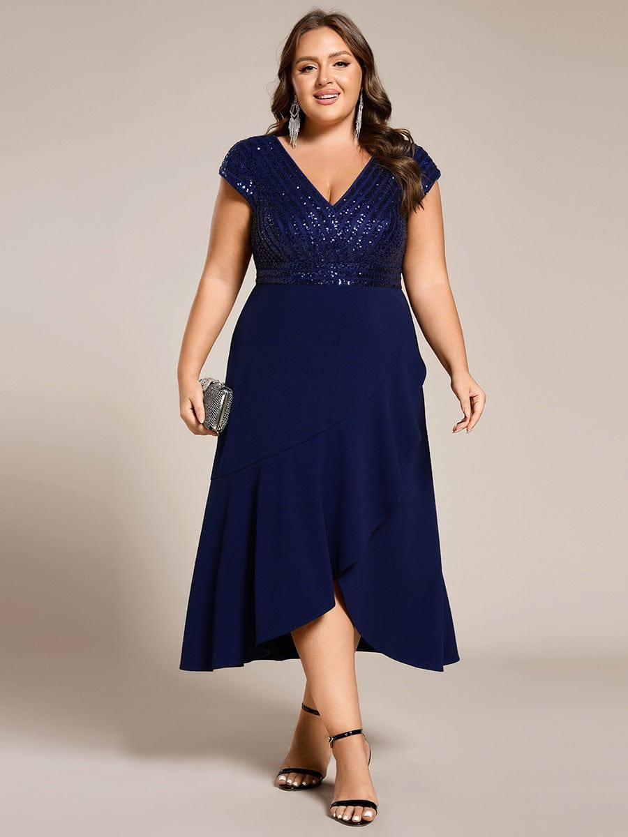 Plus Size V-Neck Mermaid Formal Dress with Cap Sleeves