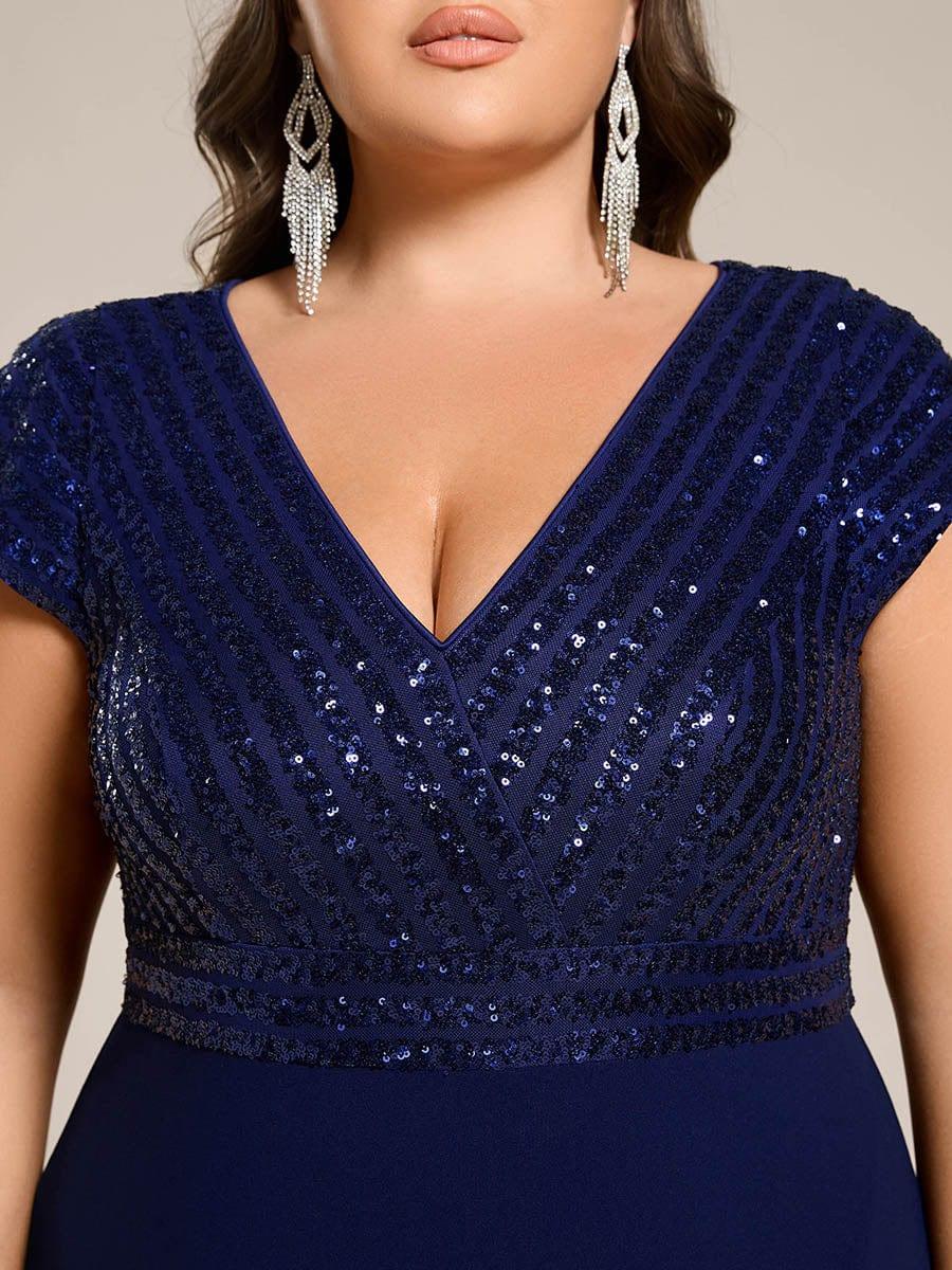 Plus Size V-Neck Mermaid Formal Dress with Cap Sleeves