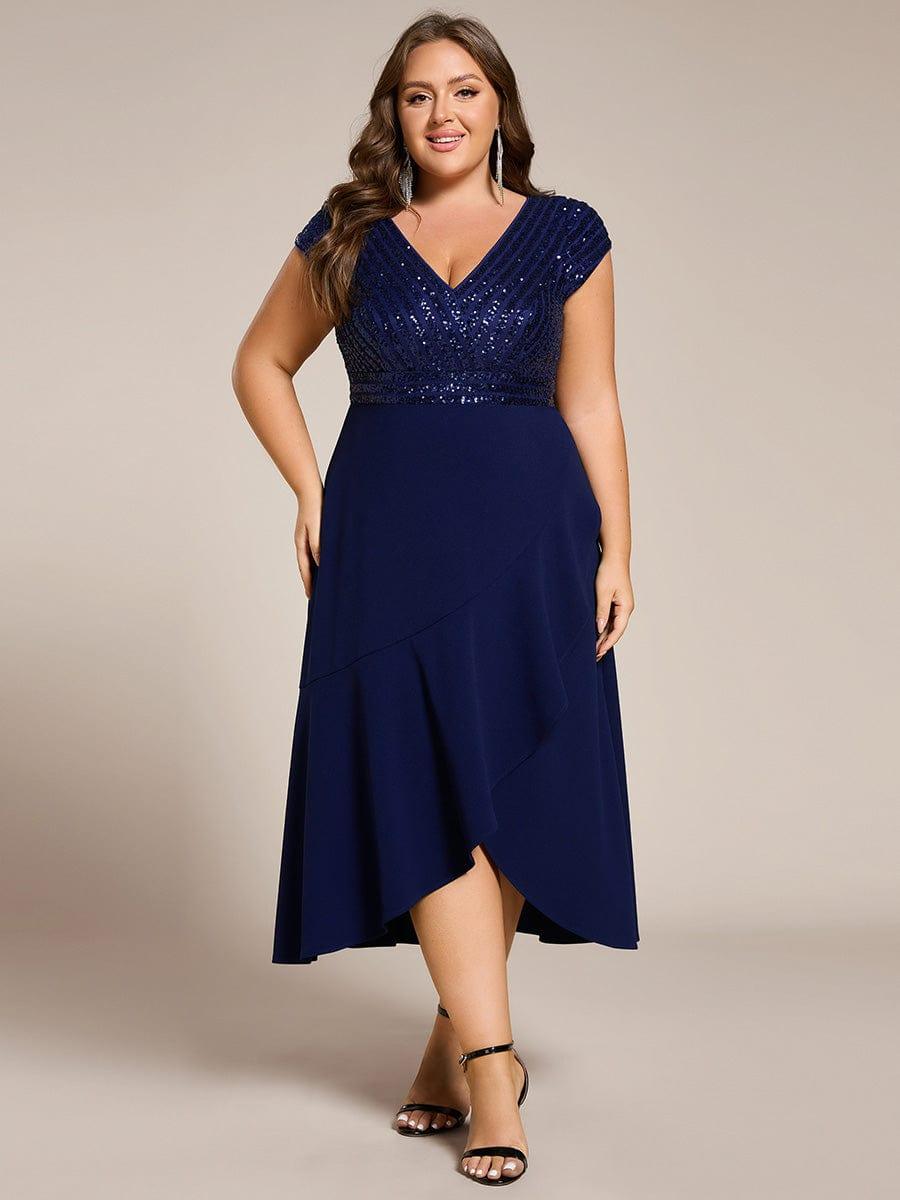 Plus Size V-Neck Mermaid Formal Dress with Cap Sleeves