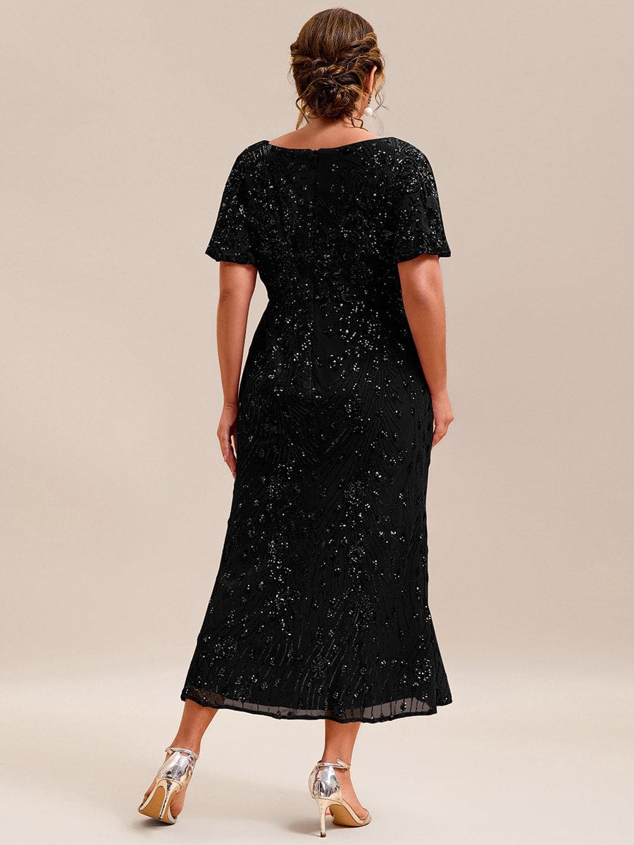 Glitter Sequin Applique Formal Wedding Guest Dress