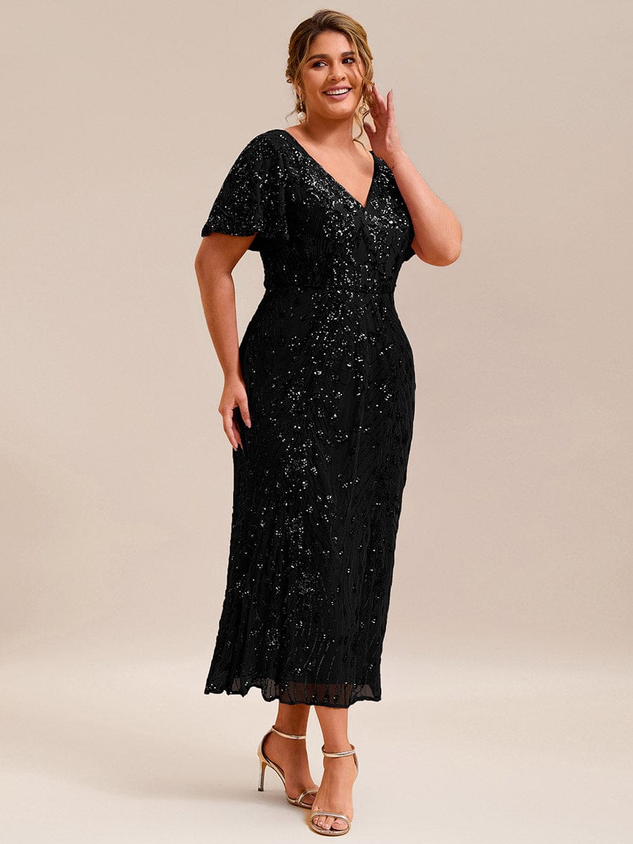 Glitter Sequin Applique Formal Wedding Guest Dress