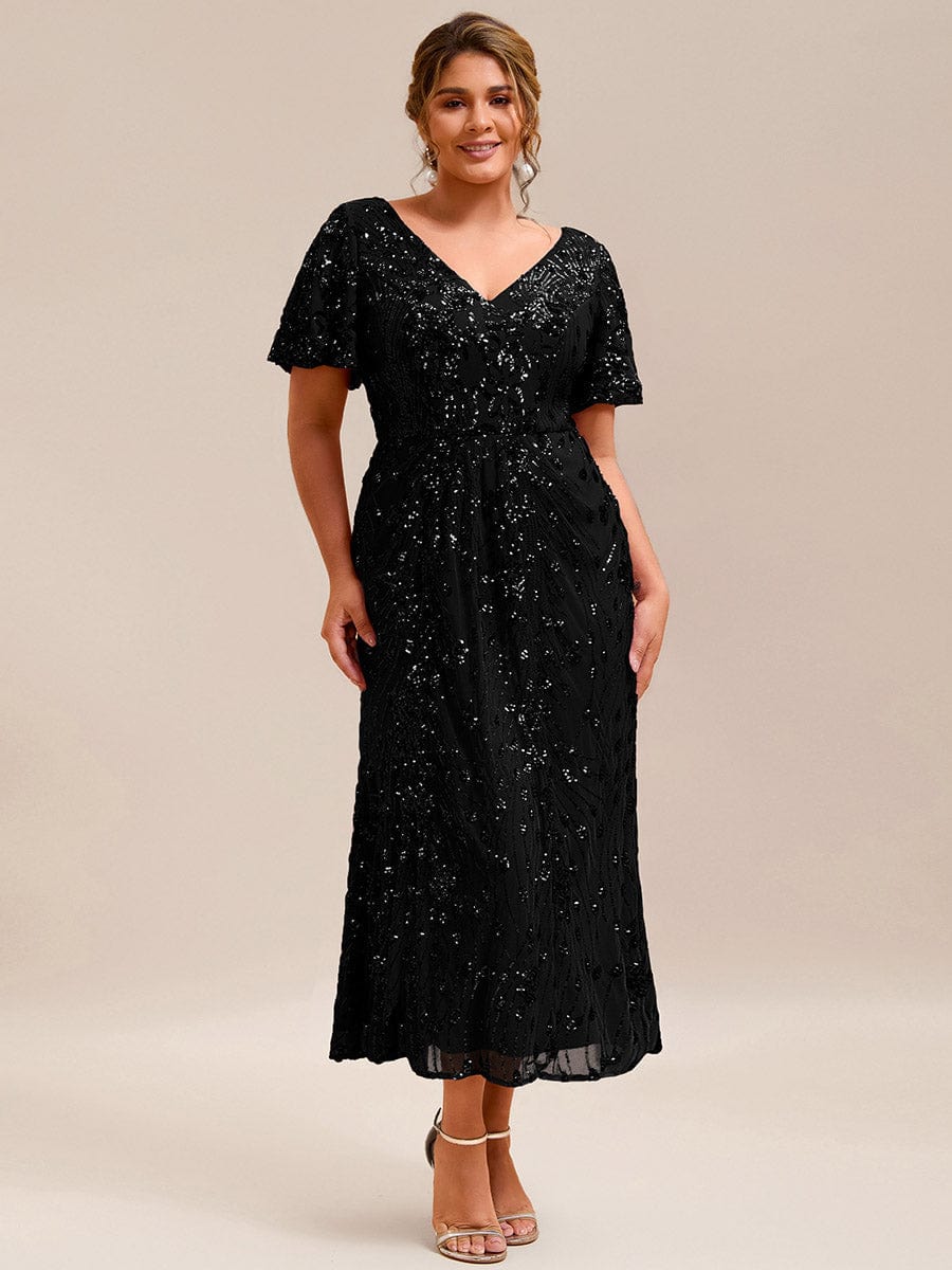 Plus Size V-Neck Sequin Embroidery Mermaid Formal Dress
