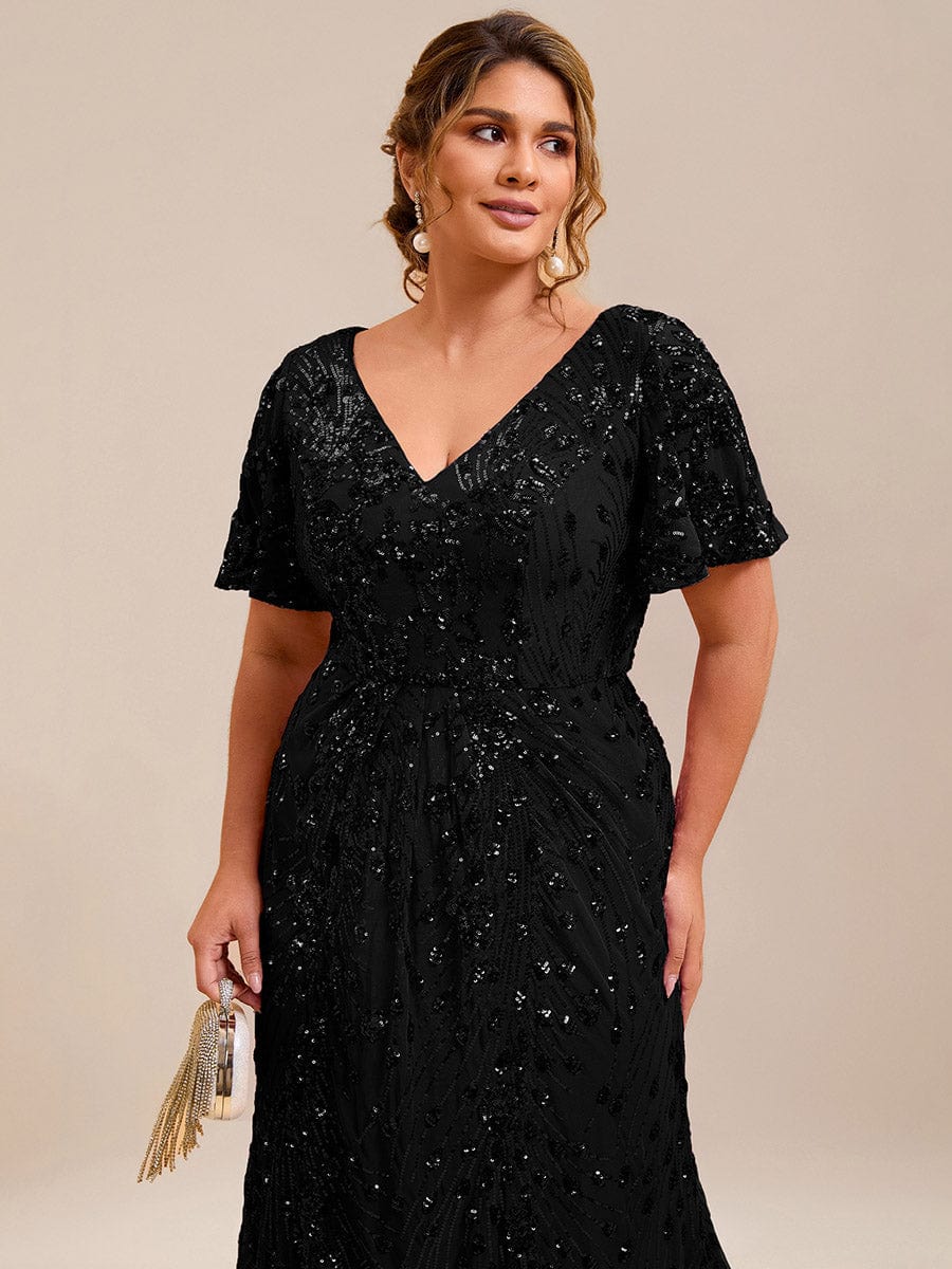 Plus Size V-Neck Sequin Embroidery Mermaid Formal Dress