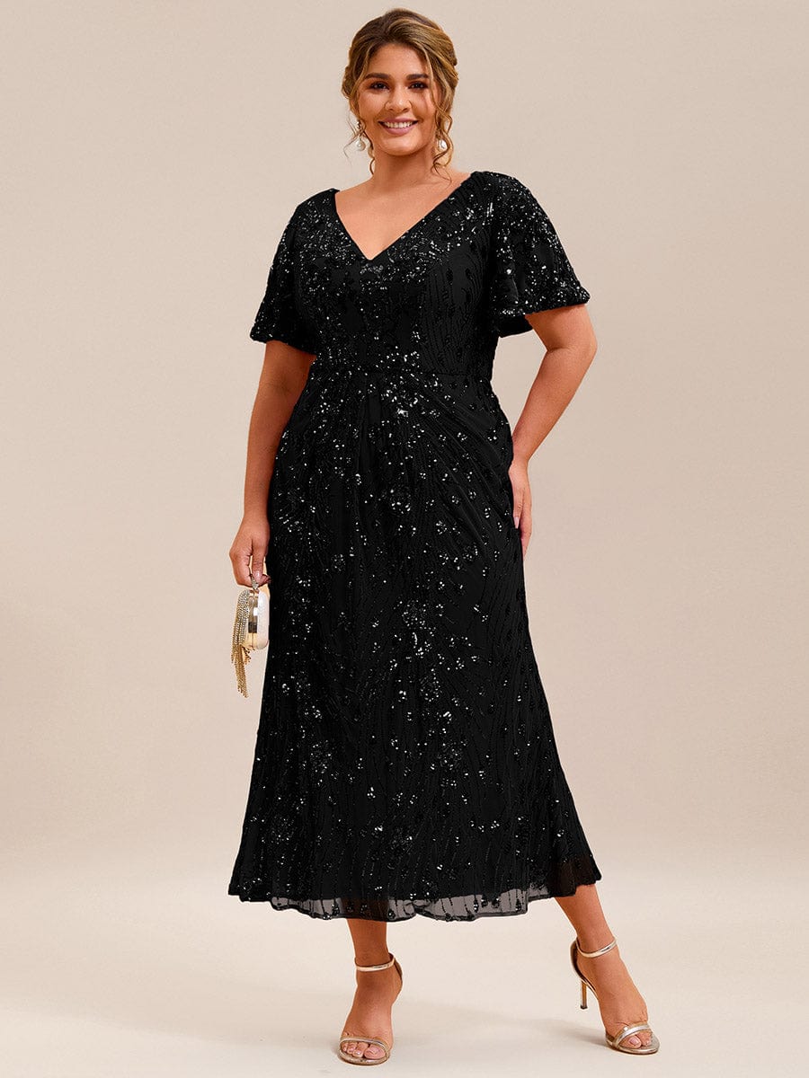 Glitter Sequin Applique Formal Wedding Guest Dress