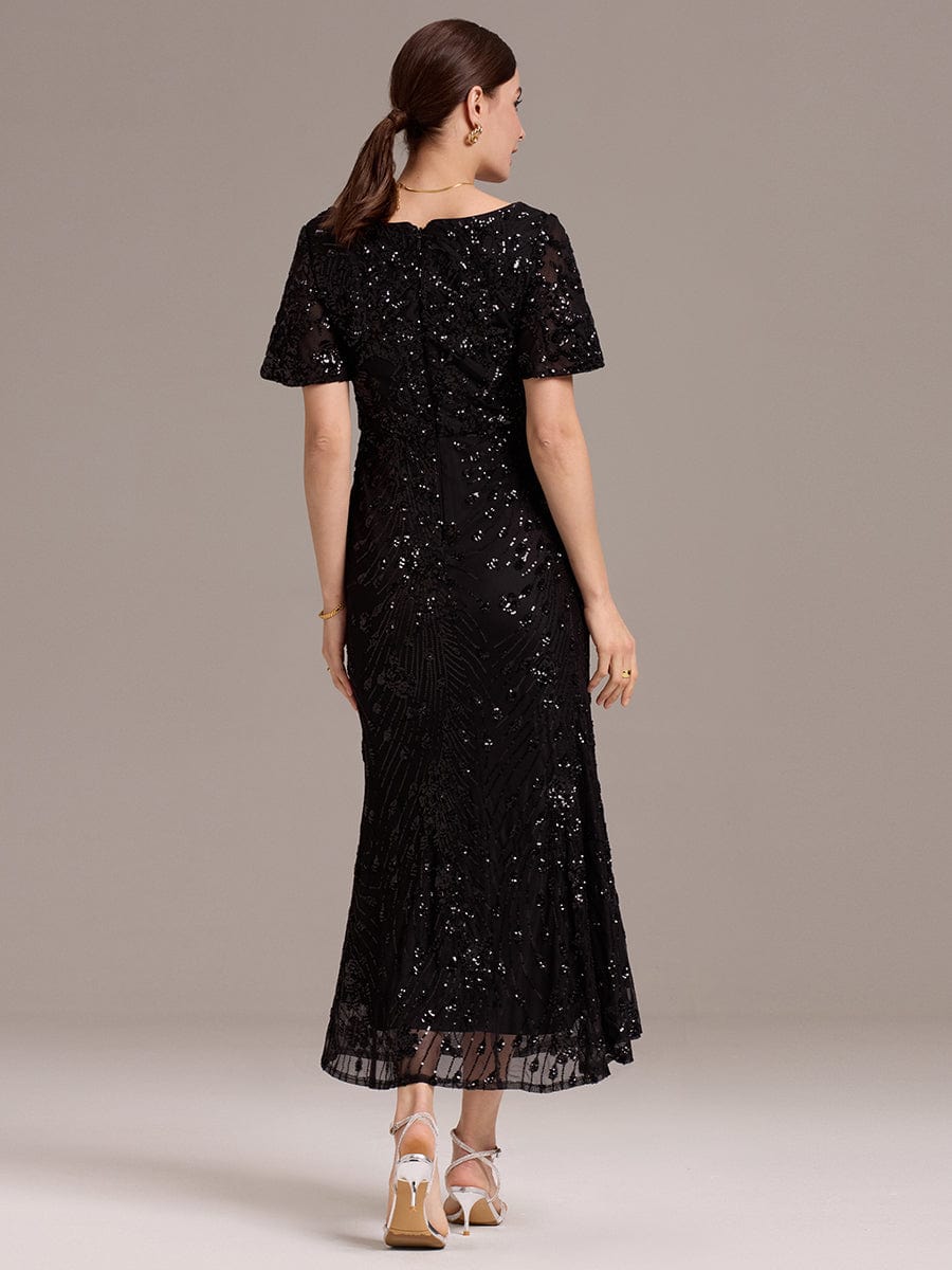 Glitter Sequin Applique Formal Wedding Guest Dress