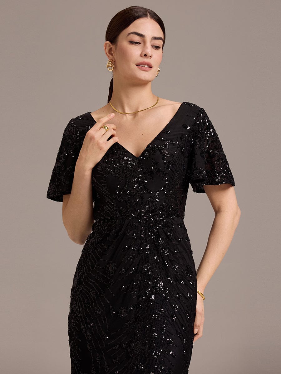 Glitter Sequin Applique Formal Wedding Guest Dress