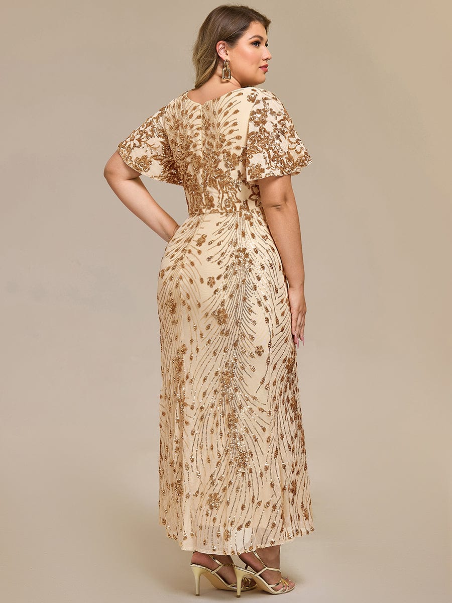 Glitter Sequin Applique Formal Wedding Guest Dress