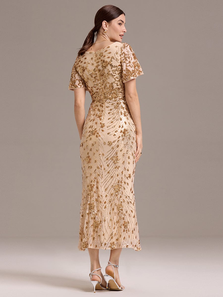 Glitter Sequin Applique Formal Wedding Guest Dress