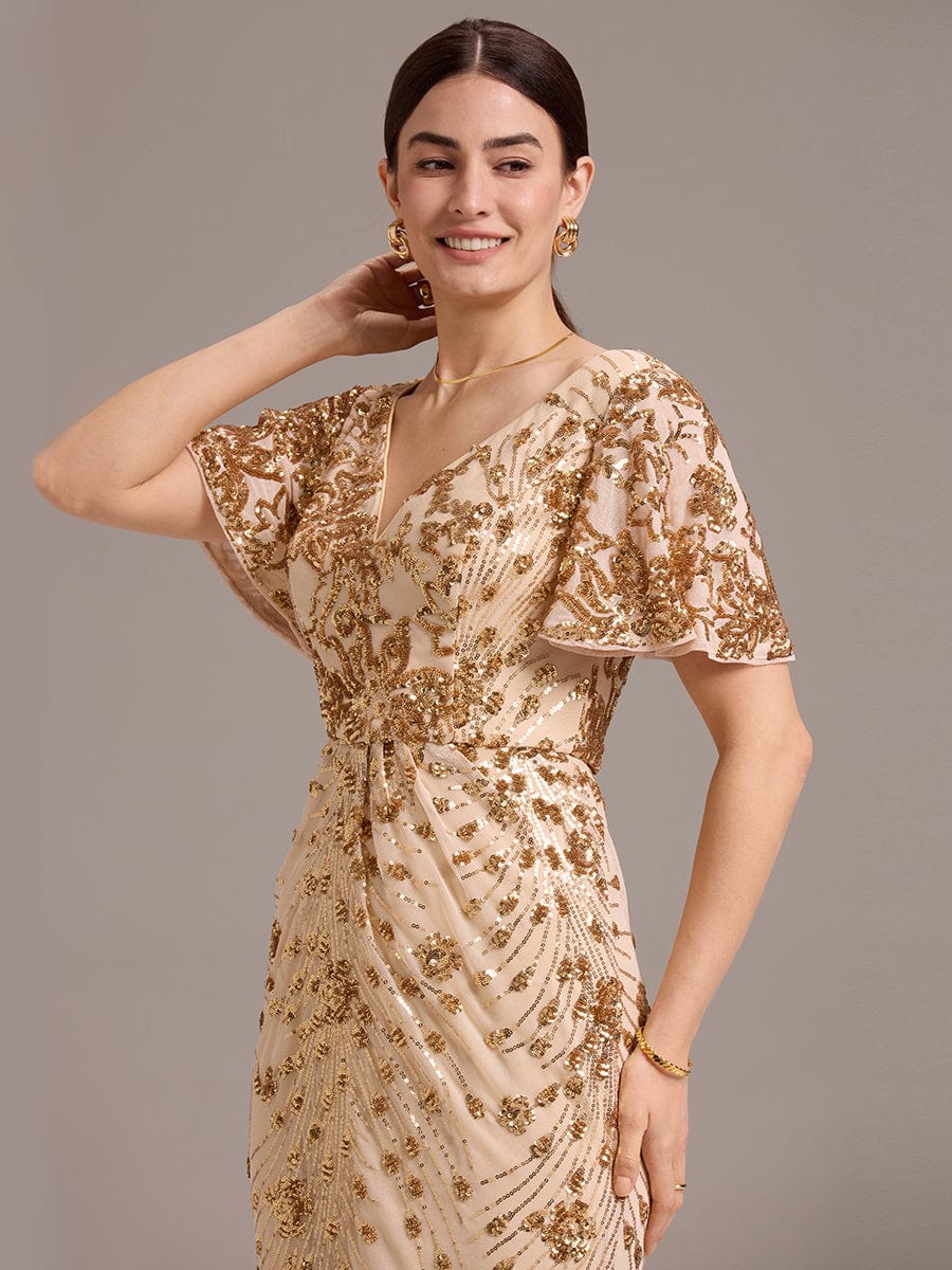 Glitter Sequin Applique Formal Wedding Guest Dress