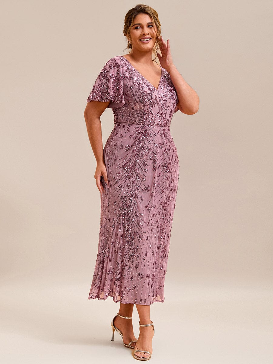 Plus Size V-Neck Sequin Embroidery Mermaid Formal Dress