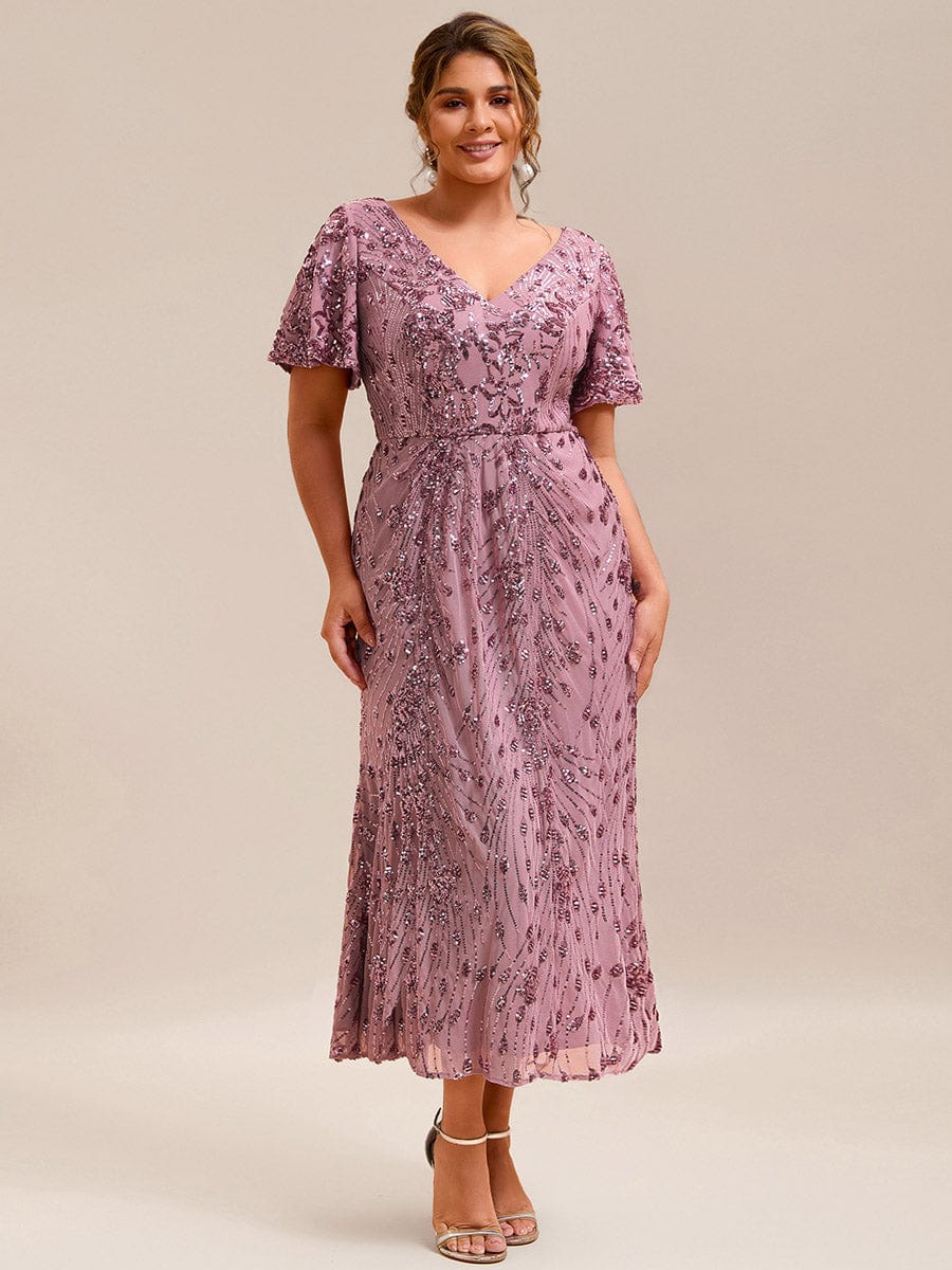 Plus Size V-Neck Sequin Embroidery Mermaid Formal Dress
