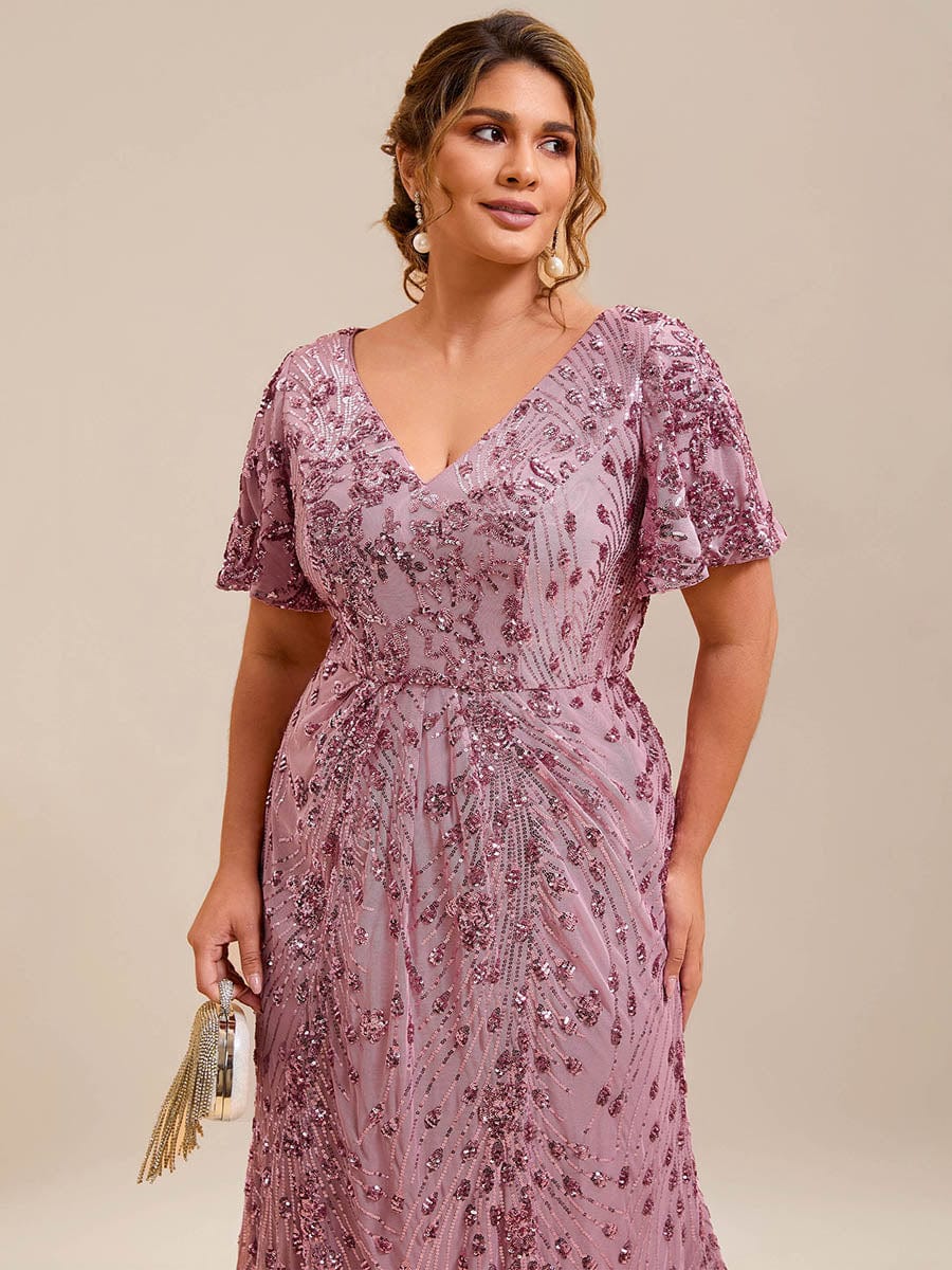 Glitter Sequin Applique Formal Wedding Guest Dress