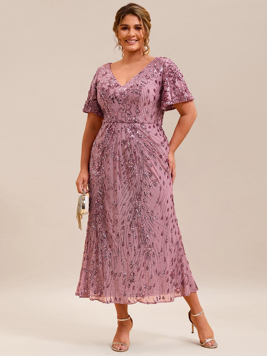 Glitter Sequin Applique Formal Wedding Guest Dress