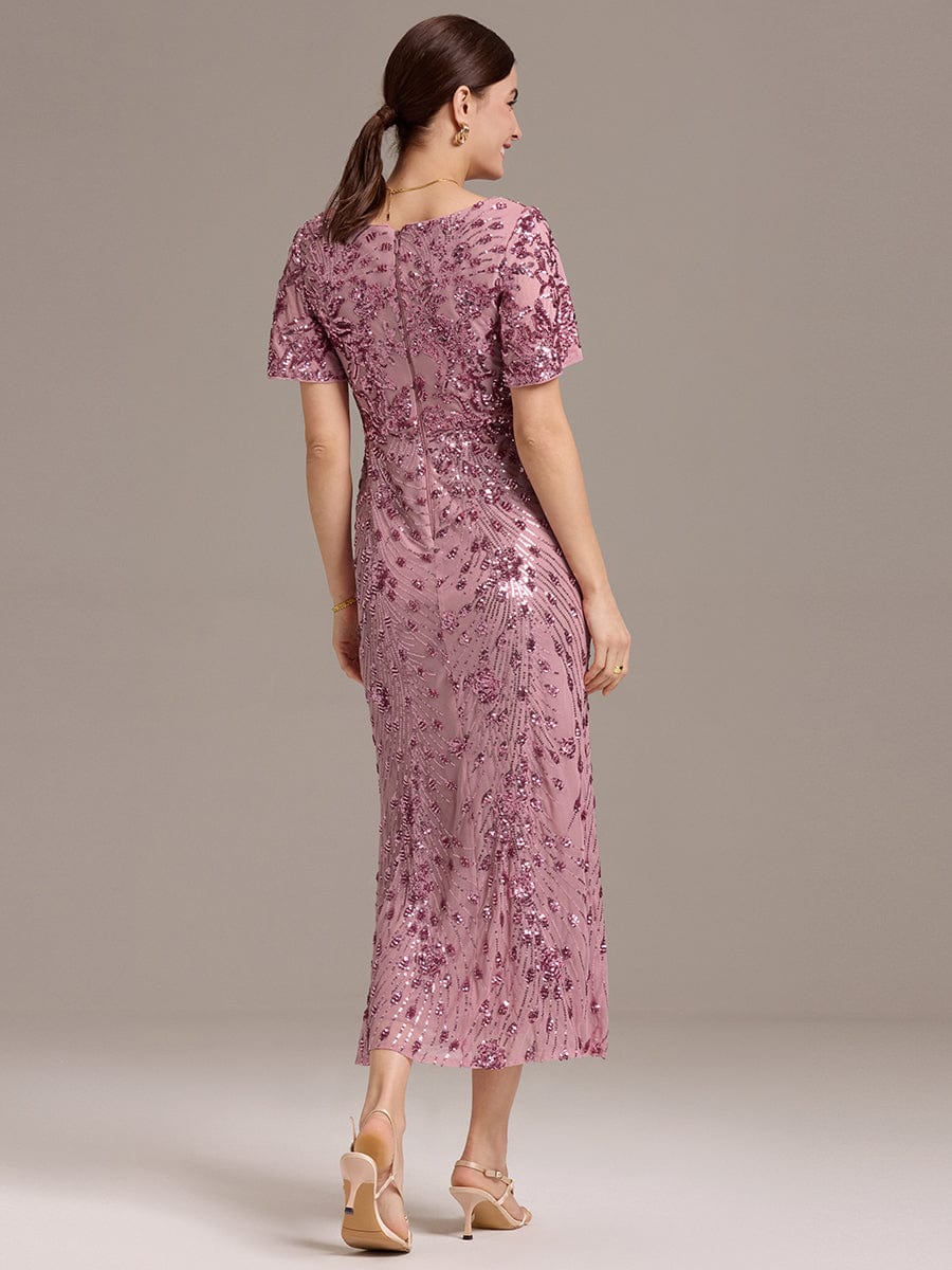 Glitter Sequin Applique Formal Wedding Guest Dress