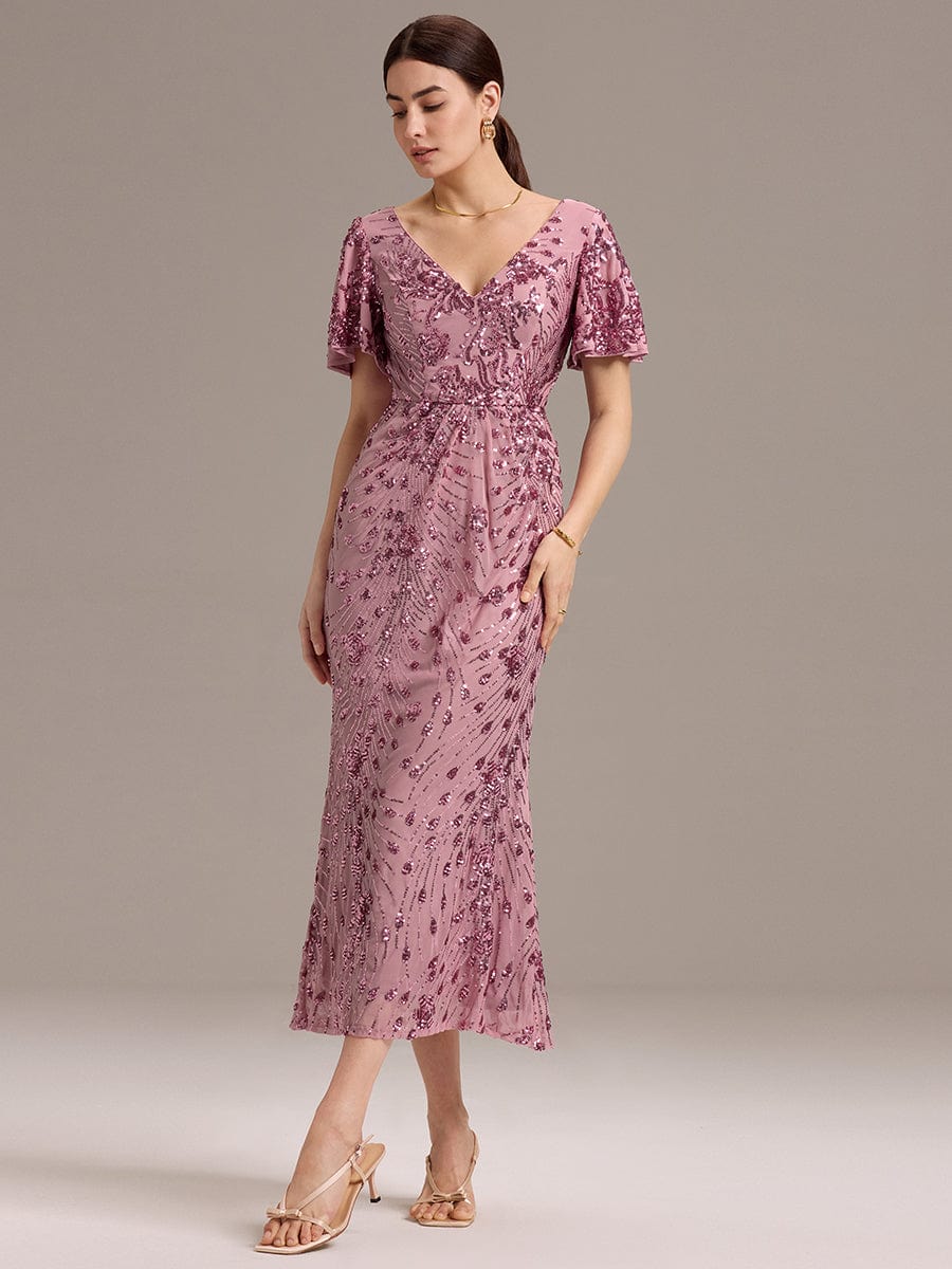 Sparkly V-Neck Sequin Embroidery Mermaid Formal Dress