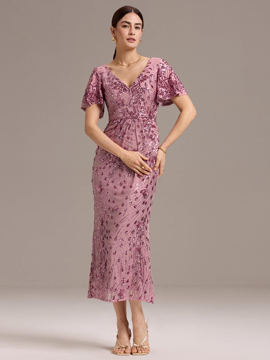 Glitter Sequin Applique Formal Wedding Guest Dress