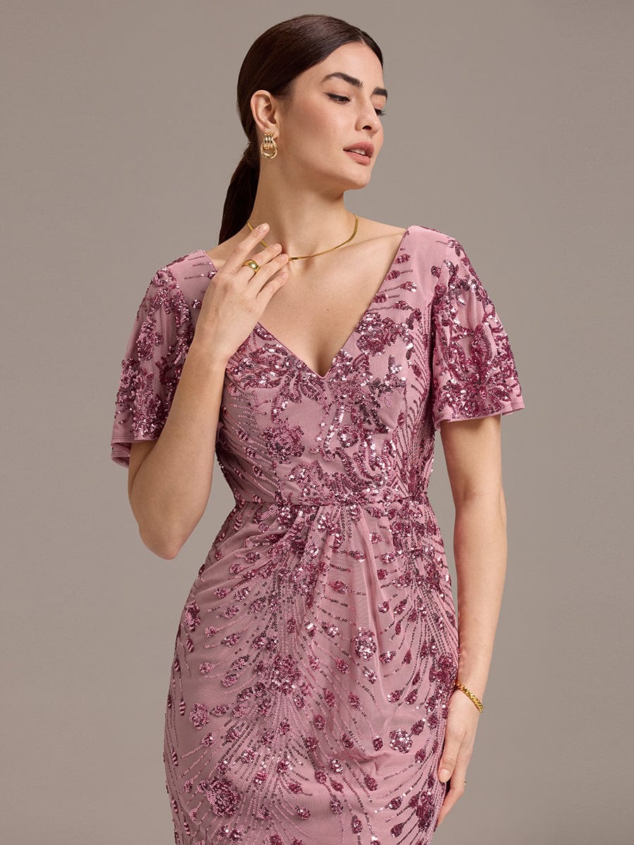 Glitter Sequin Applique Formal Wedding Guest Dress