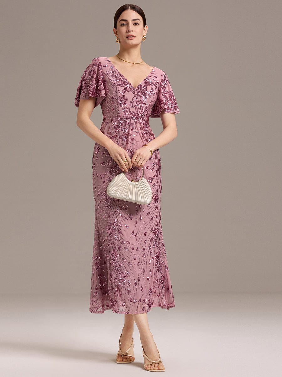 Glitter Sequin Applique Formal Wedding Guest Dress