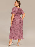 Plus Size Sequin Wedding Guest Dress with Short Sleeves