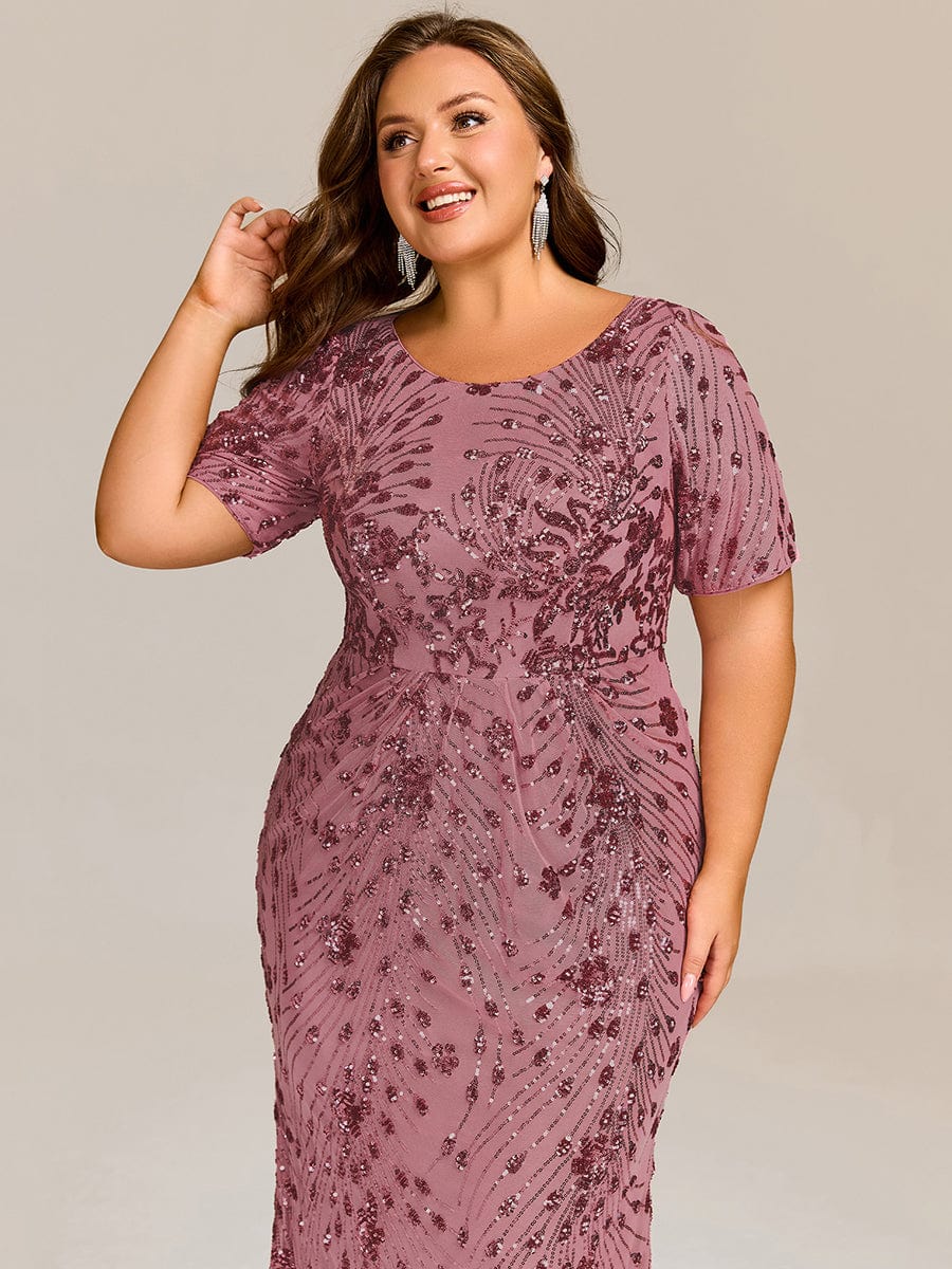Plus Size Sequin Wedding Guest Dress with Short Sleeves