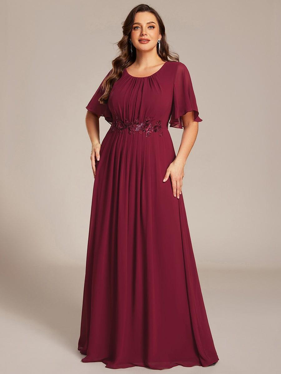 Burgundy Chiffon Formal Dress with Embroidered Waist