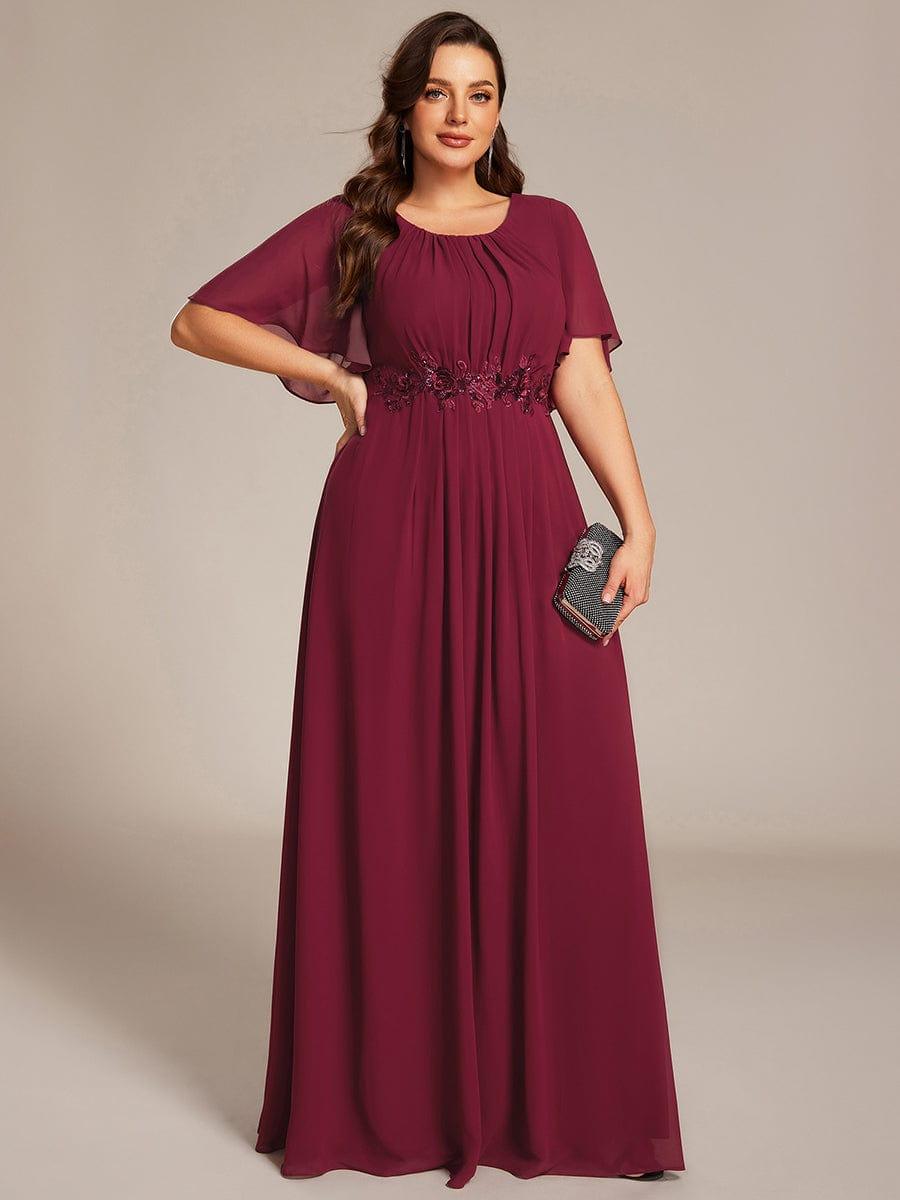 Burgundy Chiffon Formal Dress with Embroidered Waist