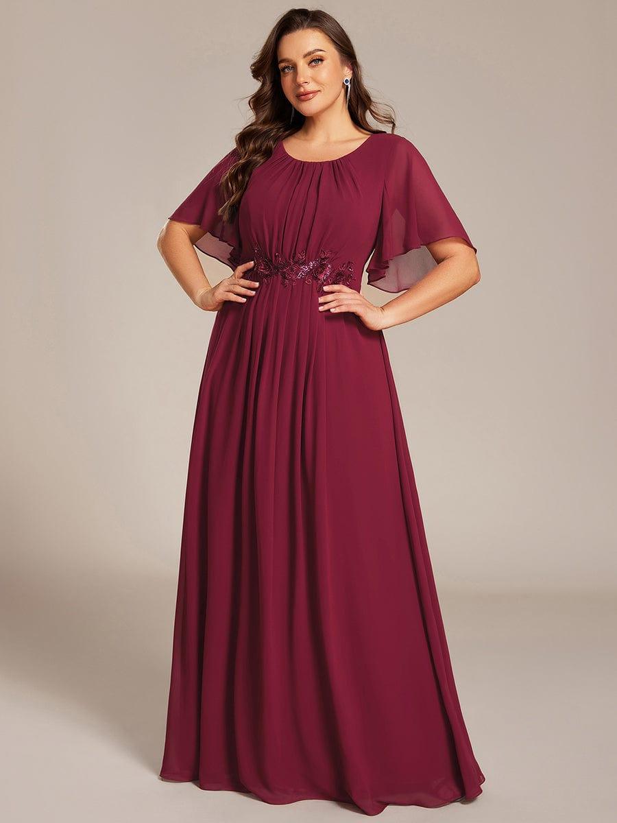 Burgundy Chiffon Formal Dress with Embroidered Waist