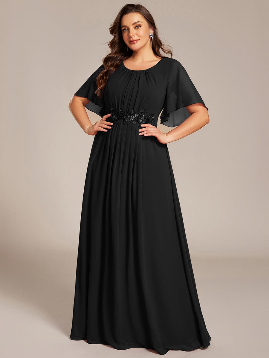 Burgundy Chiffon Formal Dress with Embroidered Waist