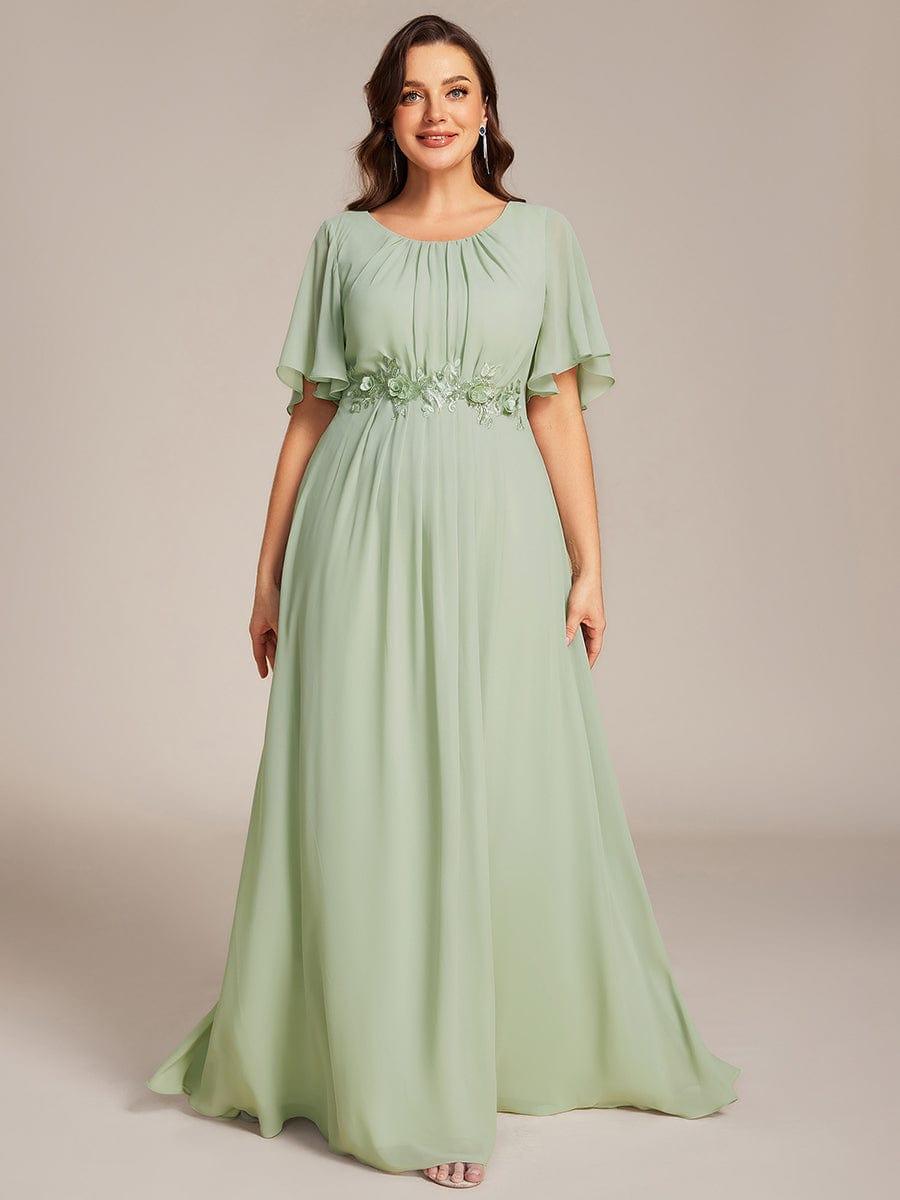 Burgundy Chiffon Formal Dress with Embroidered Waist