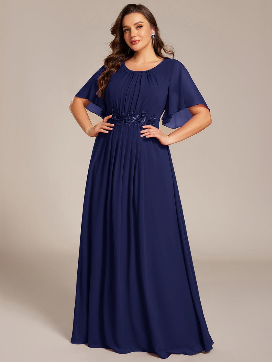 Burgundy Chiffon Formal Dress with Embroidered Waist