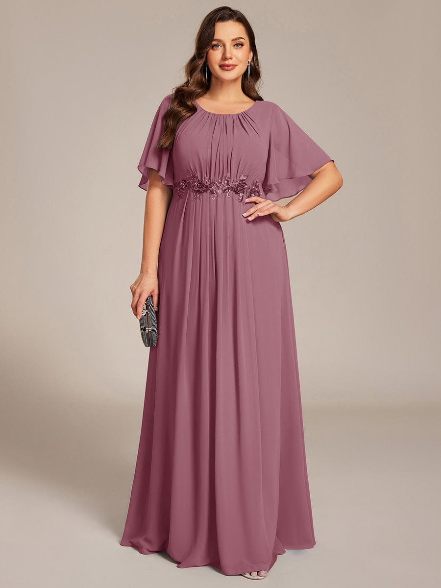 Burgundy Chiffon Formal Dress with Embroidered Waist