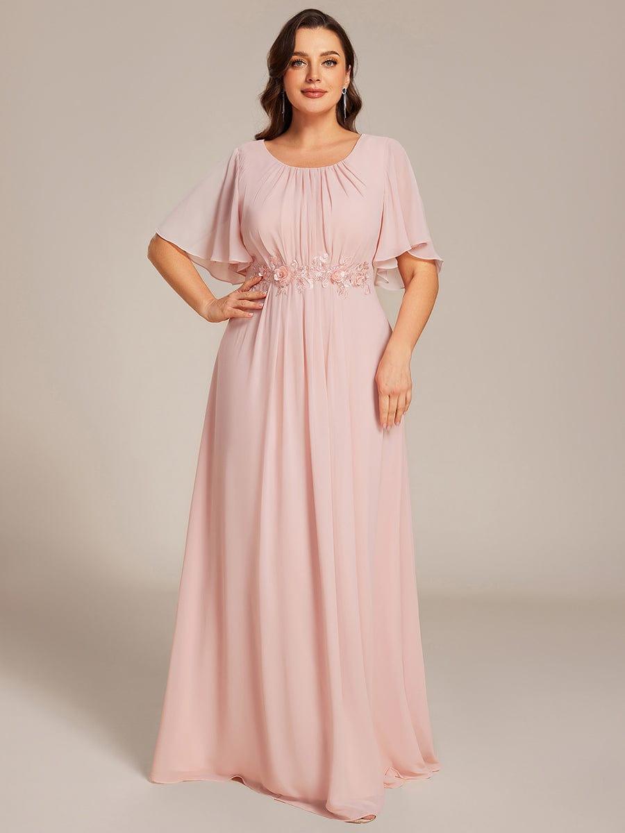 Burgundy Chiffon Formal Dress with Embroidered Waist