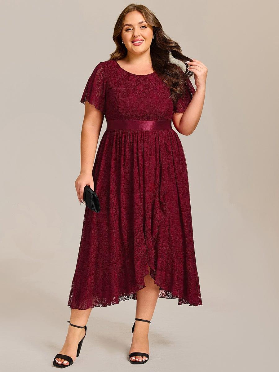 Round Neck Lace Empire Waist High-Low Formal Dress