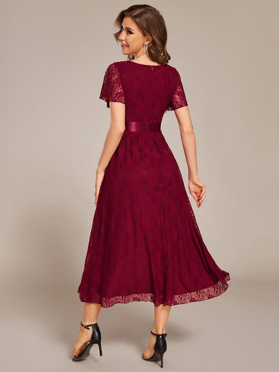 Round Neck Lace Empire Waist High-Low Formal Dress