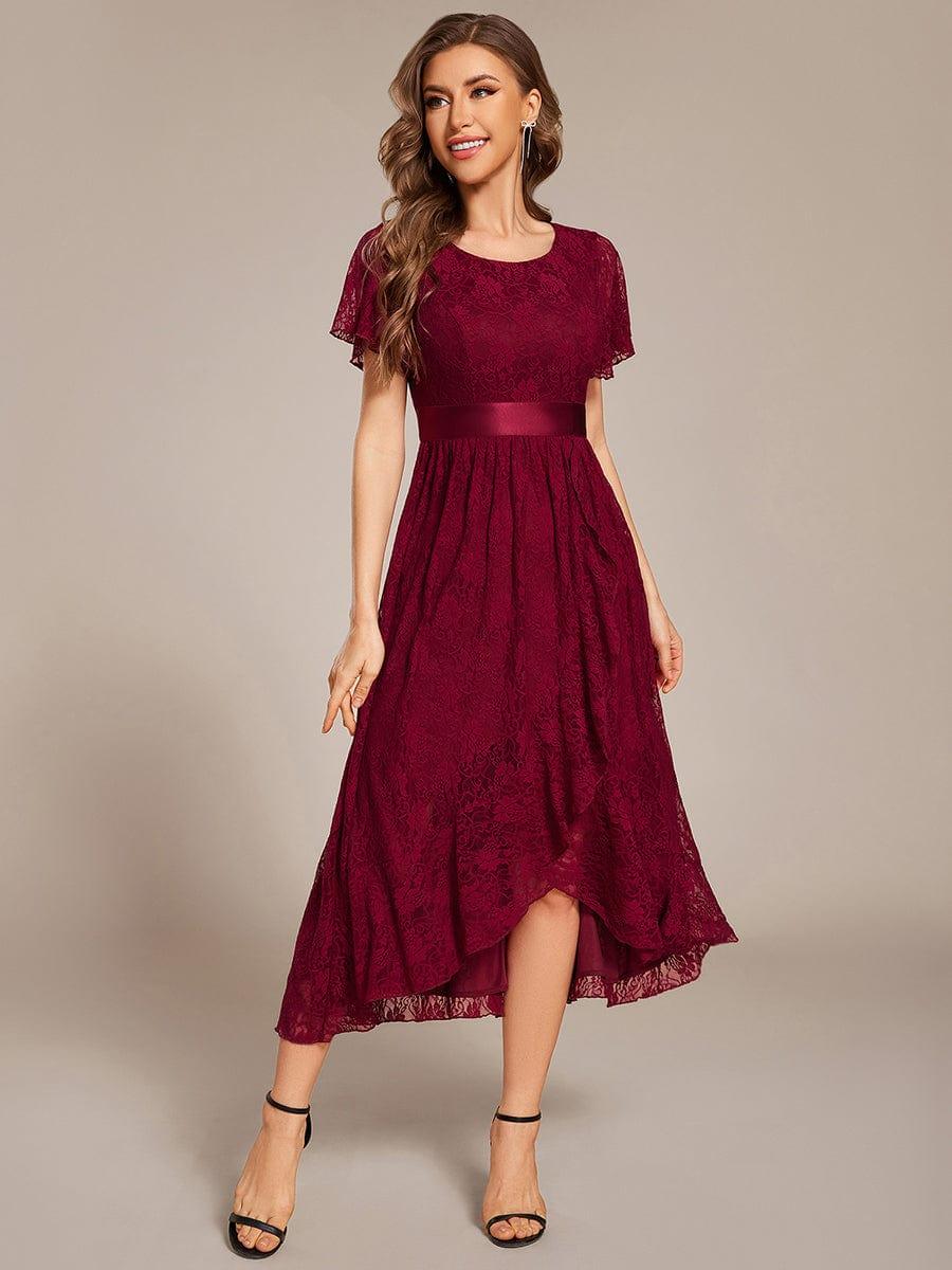Round Neck Lace Empire Waist High-Low Formal Dress