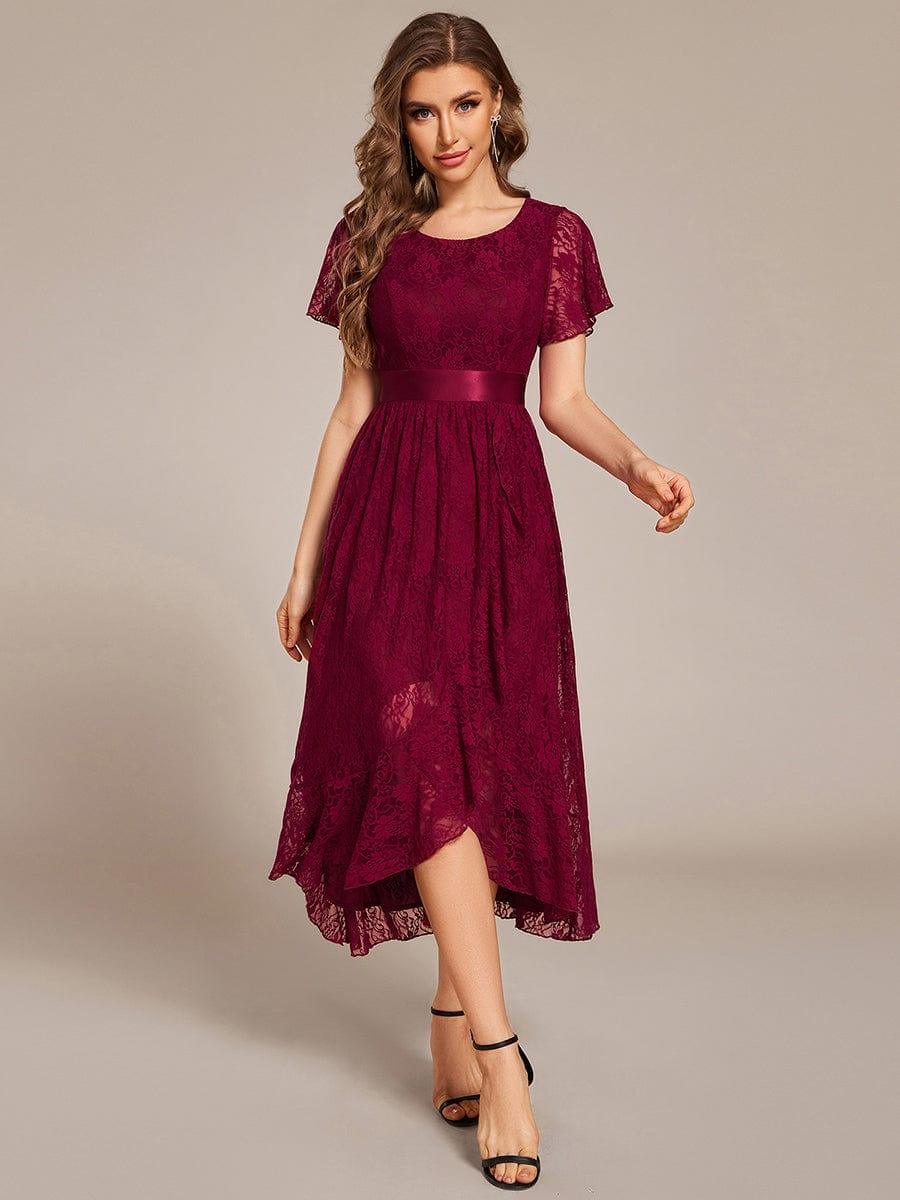 Round Neck Lace Empire Waist High-Low Formal Dress