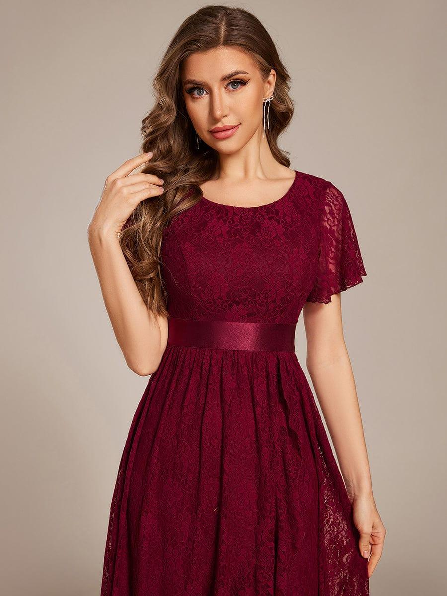 Round Neck Lace Empire Waist High-Low Formal Dress