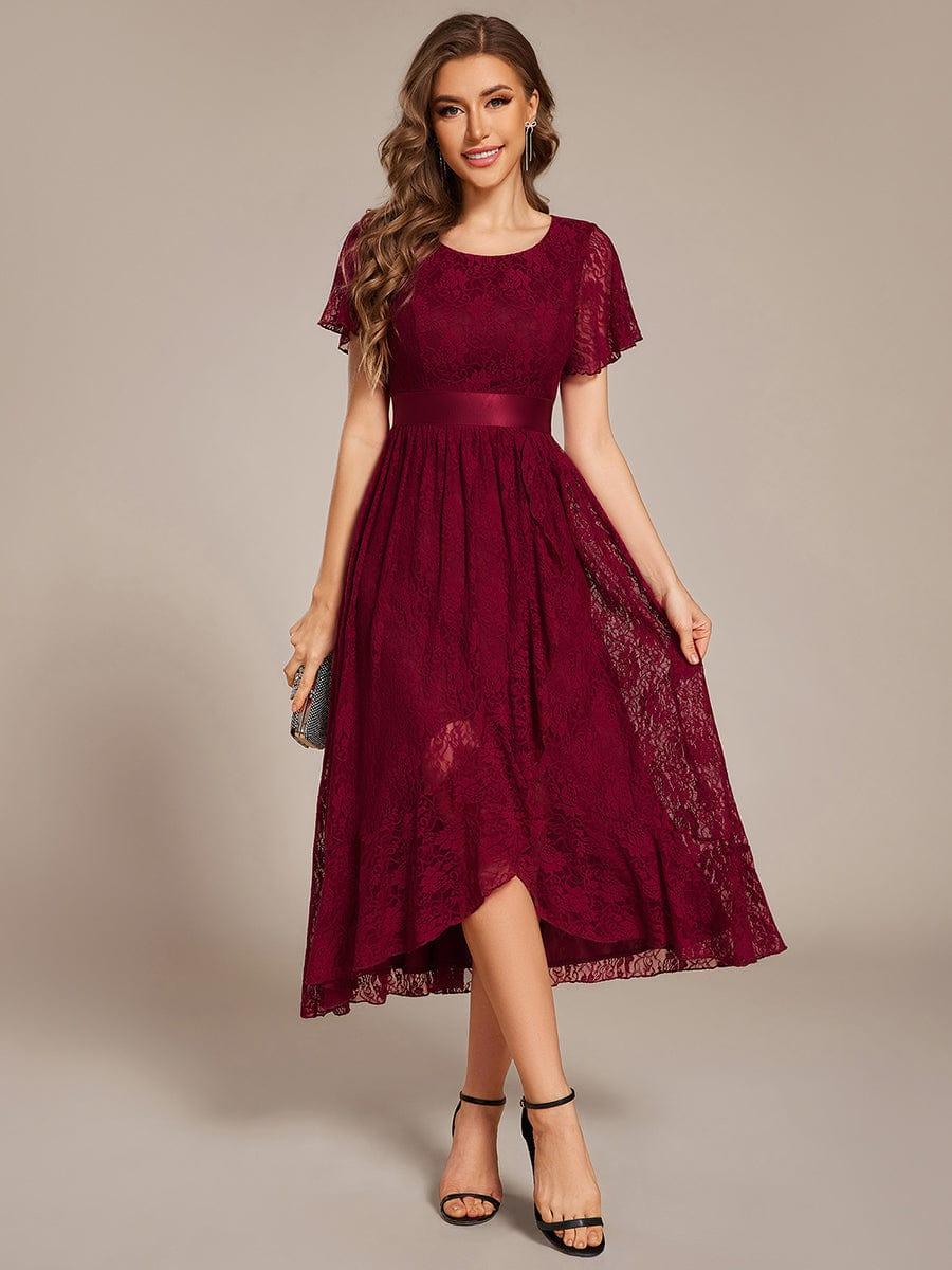 Round Neck Lace Empire Waist High-Low Formal Dress