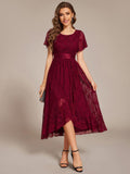 Round Neck Lace Empire Waist High-Low Formal Dress