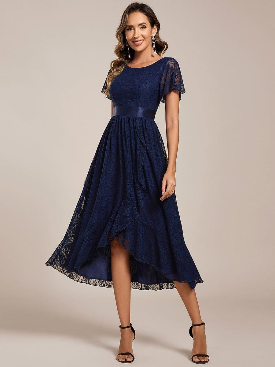 Round Neck Lace Empire Waist High-Low Formal Dress