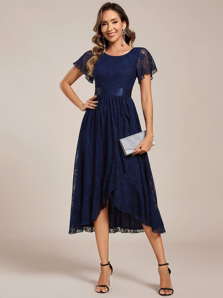 Round Neck Lace Empire Waist High-Low Formal Dress