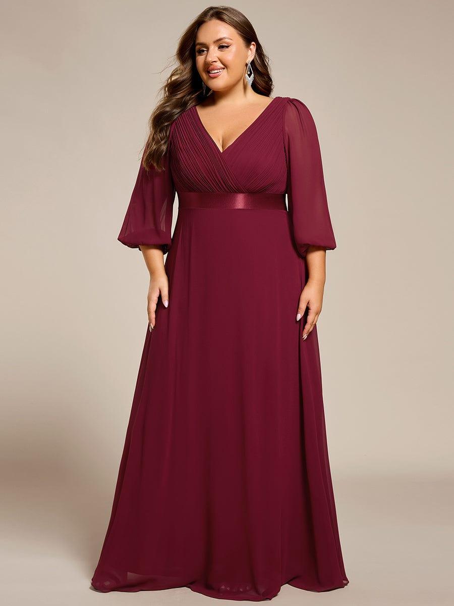 Plus Size V-Neck Empire Waist Chiffon Formal Evening Dress