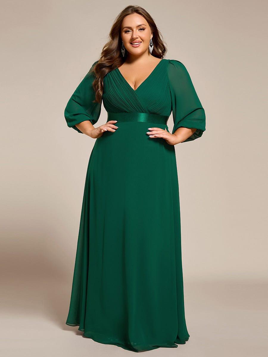 Plus Size V-Neck Empire Waist Chiffon Formal Evening Dress
