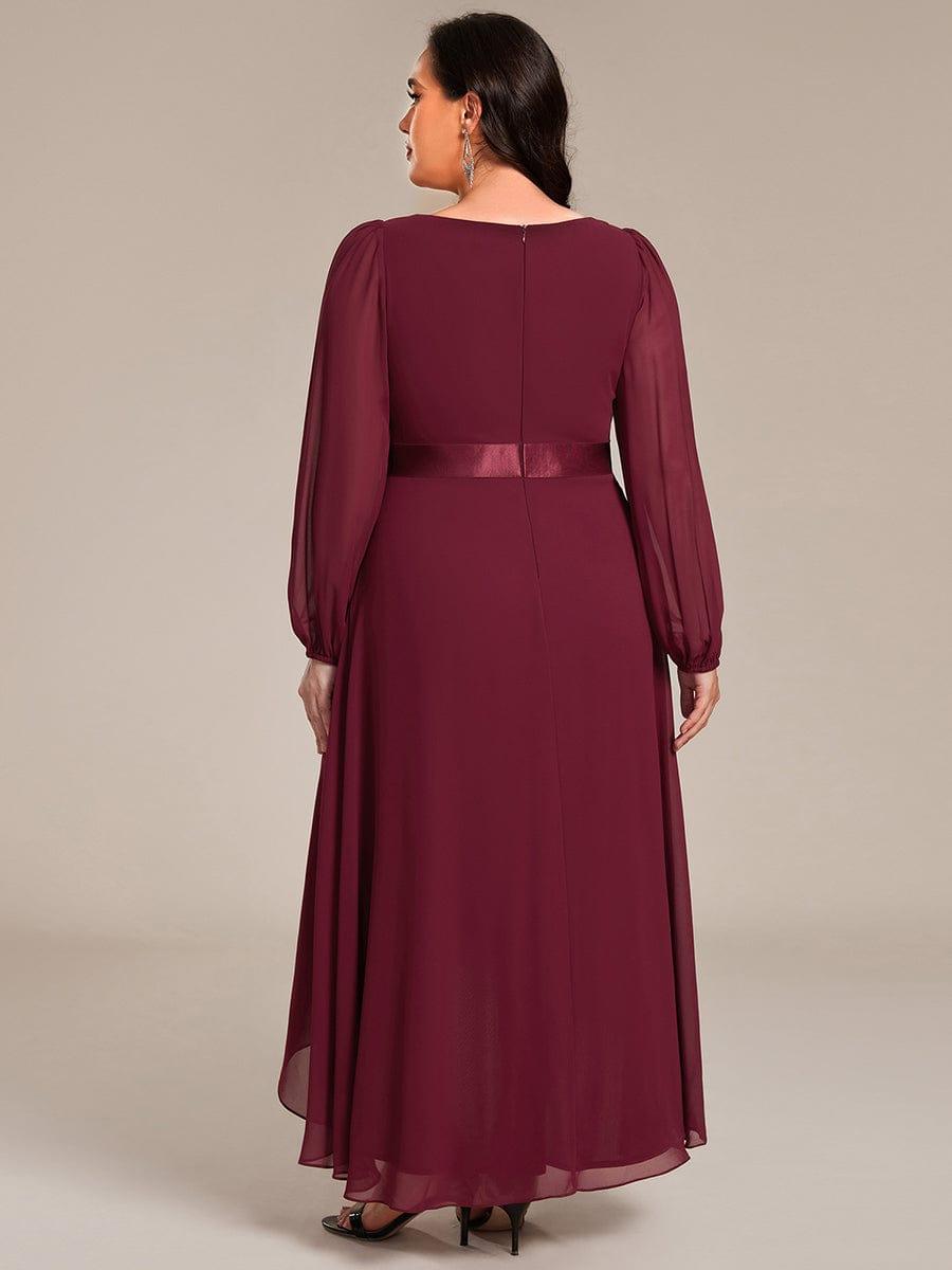 Plus Size Pleated High-Low Formal Dress wiith Long Sleeves