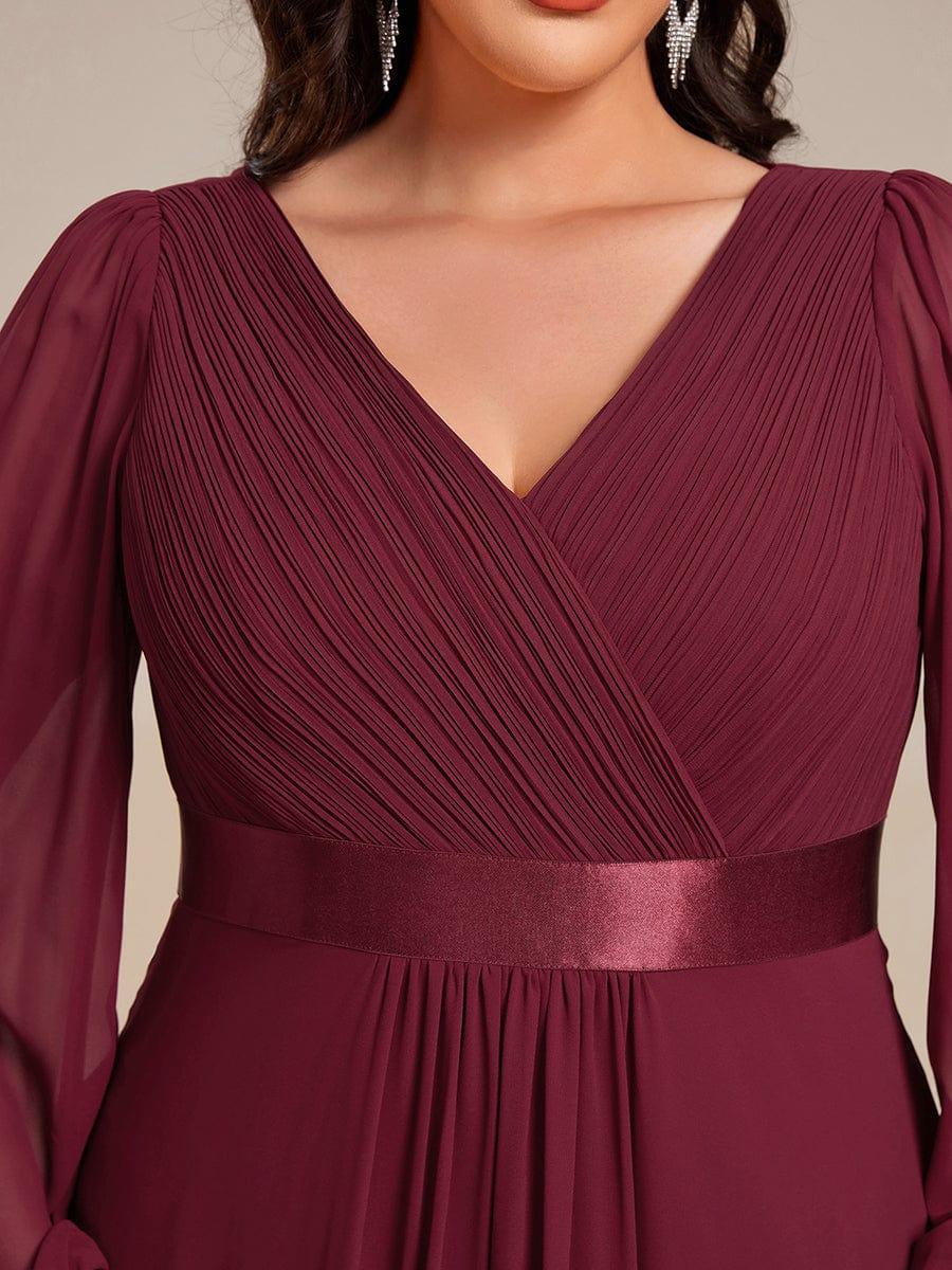 Plus Size Pleated High-Low Formal Dress wiith Long Sleeves