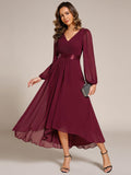 Elegant V-Neck Chiffon High-Low Formal Dress wiith Long Sleeves
