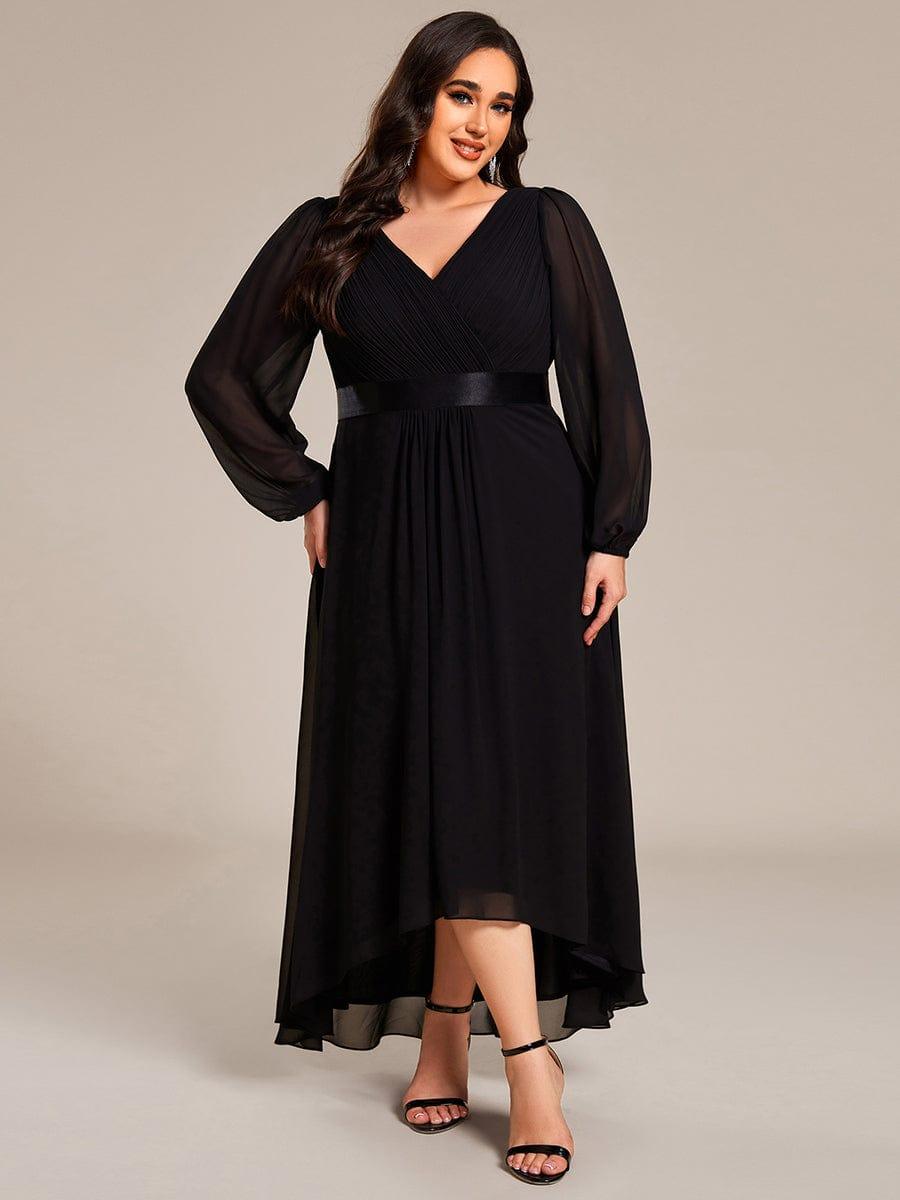 Elegant V-Neck Chiffon High-Low Formal Dress wiith Long Sleeves